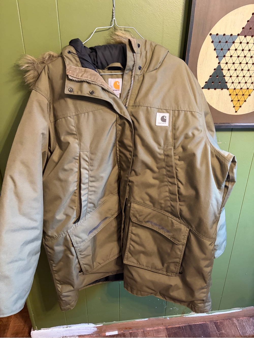 Carhartt Olive Hooded Yukon extreme Jacket with Faux Fur Trim